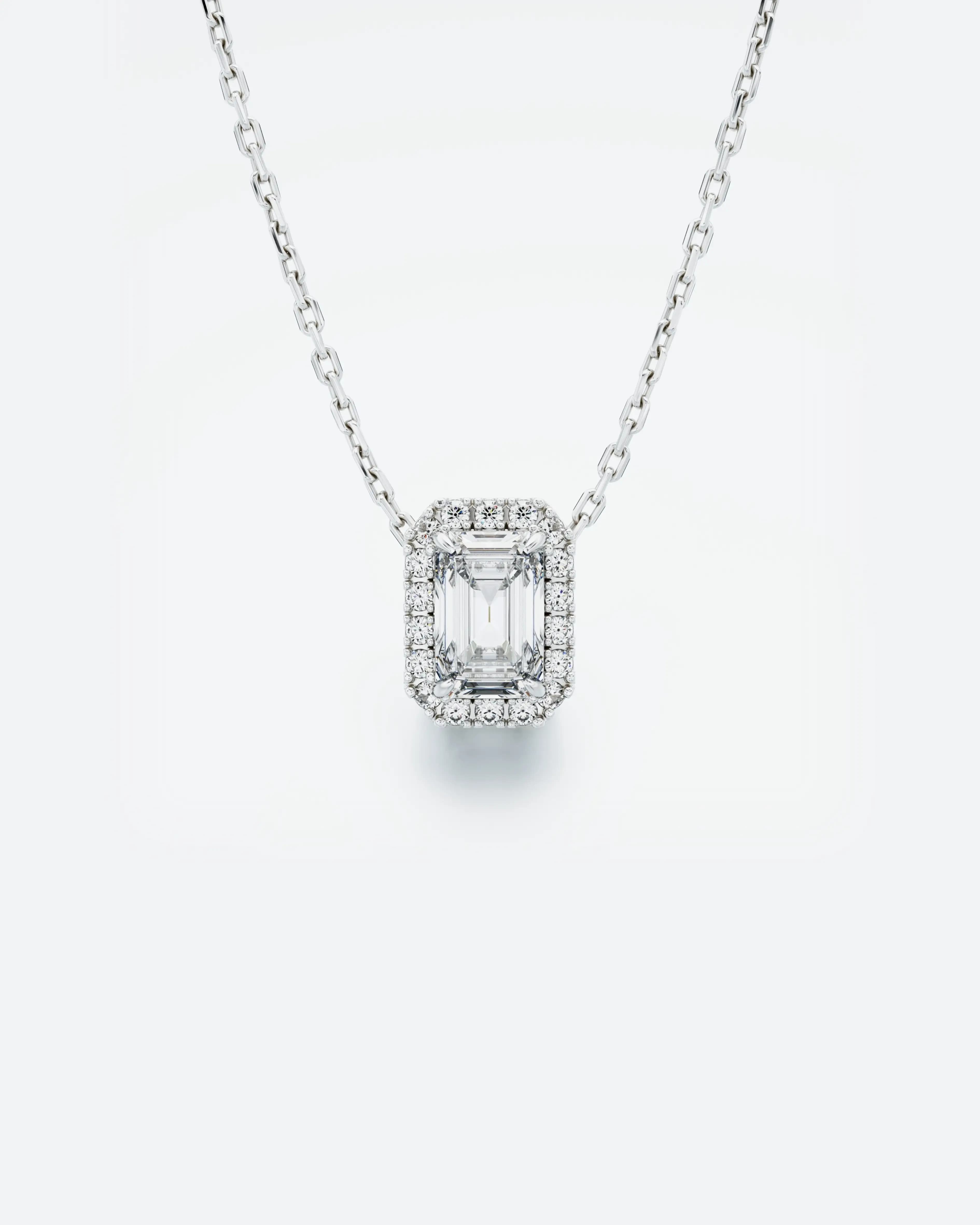 0.60ct Emerald Cut Diamond Halo Pendant